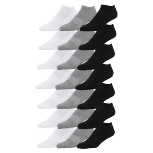Kit 21 Pares de Meias Soquete Invisível Unissex - Preto+Branco