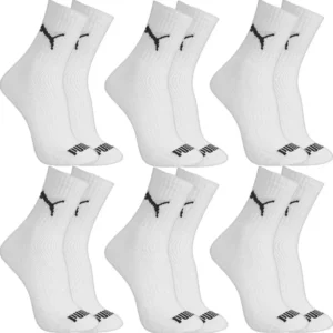 Kit 6 Pares Meias Puma Cano Médio Algodão Meia Atoalhada Adulto Masculino Feminino Original - Branco