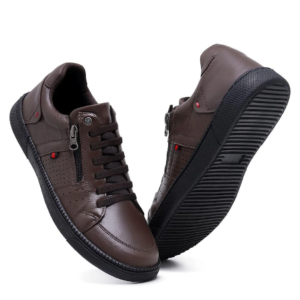 Sapatênis Masculino Couro Elástico Zíper Palm Gel - Marrom