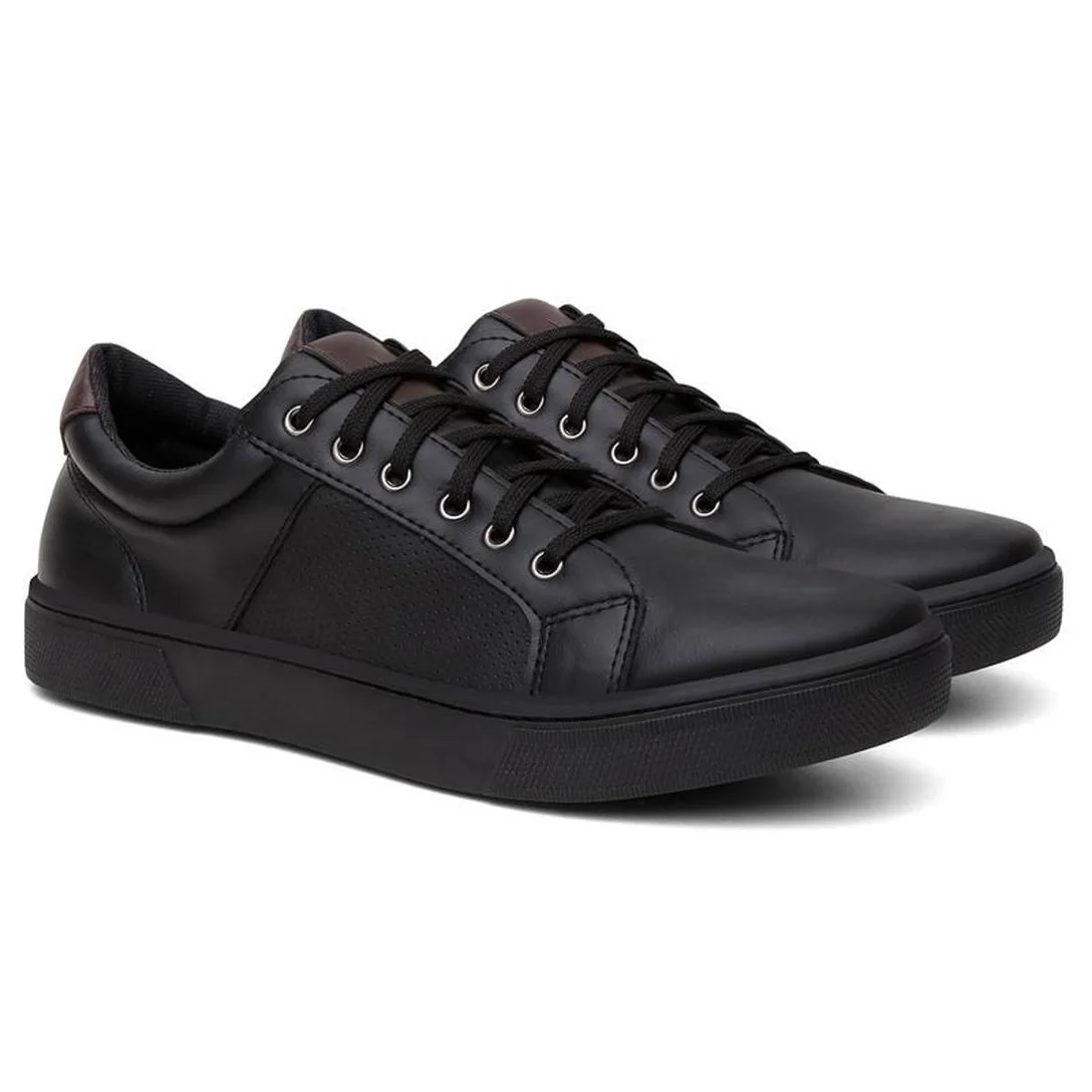 Sapatenis Casual Masculino Couro Legitimo Cano Baixo Solado em PVC Palmilha EVA Conforto - Preto - Imagem 2